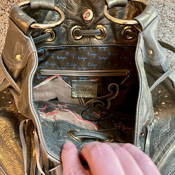 Bulga Leather Studded Hobo Tote Bag in Iridescent Green - Picture 6 of 7